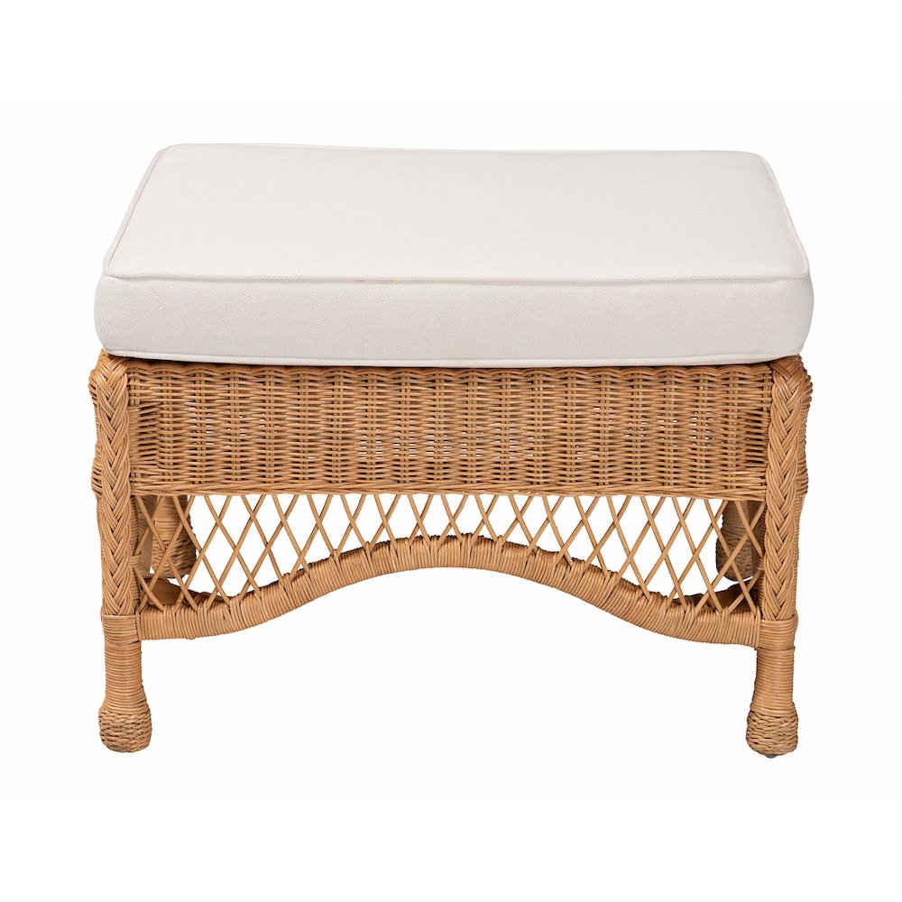 Brooklyn Bohemian Light Honey Braided Rattan Ottoman Stool. Picture 2