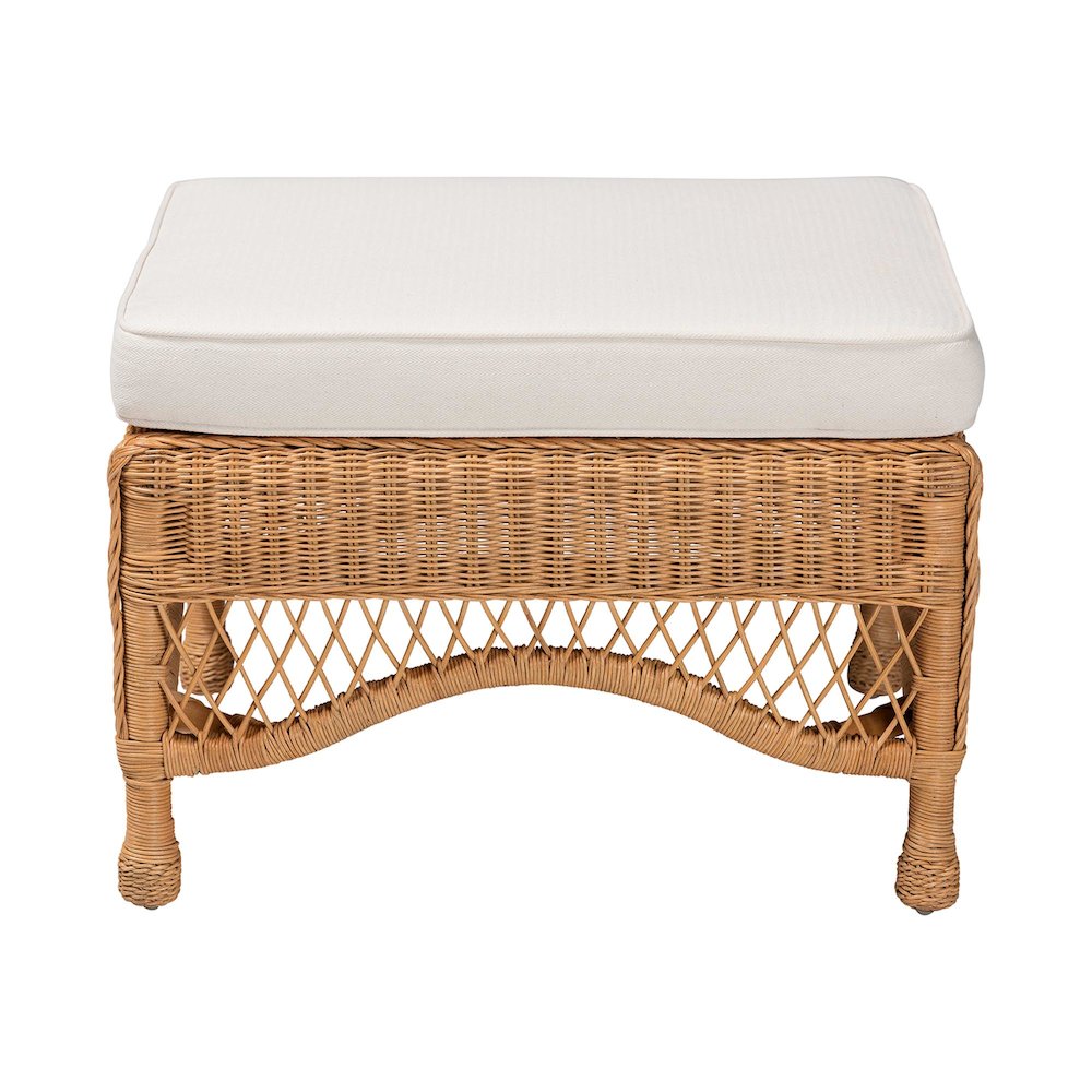 Brooklyn Bohemian Light Honey Braided Rattan Ottoman Stool. Picture 3