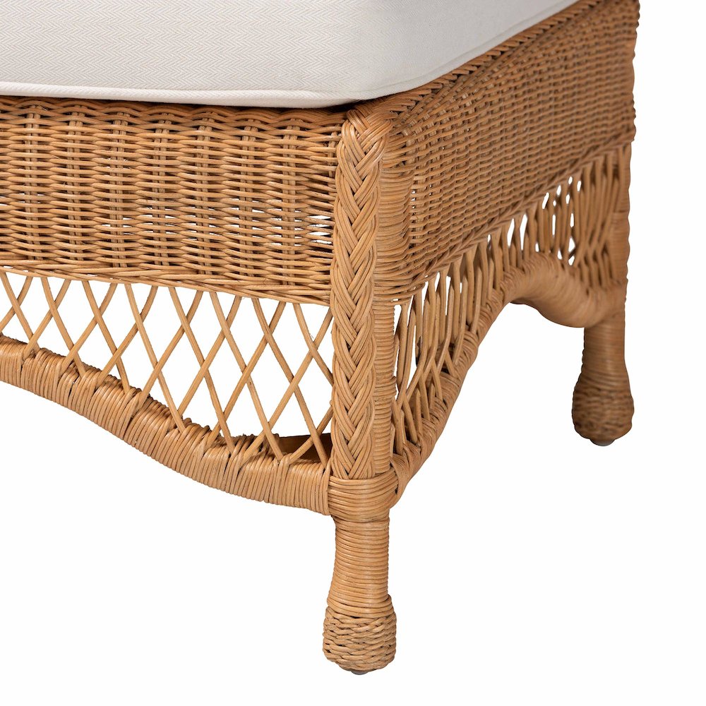 Brooklyn Bohemian Light Honey Braided Rattan Ottoman Stool. Picture 4