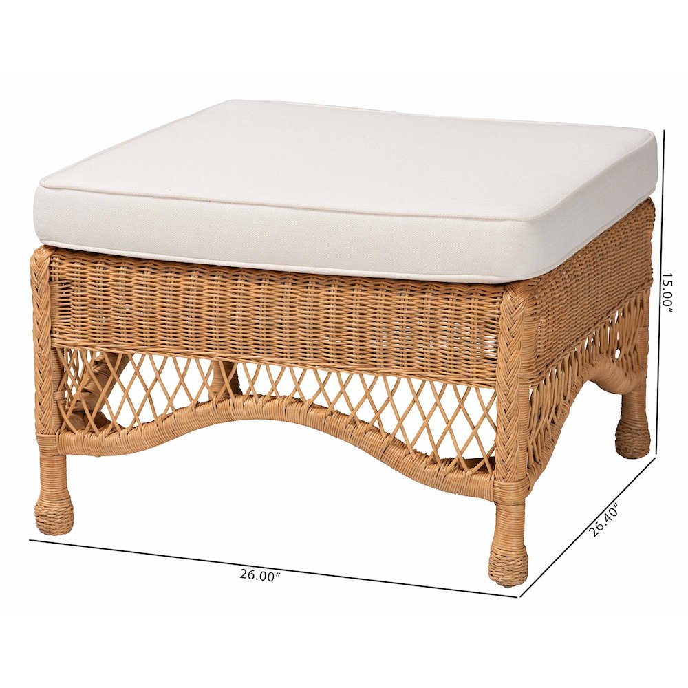 Brooklyn Bohemian Light Honey Braided Rattan Ottoman Stool. Picture 8