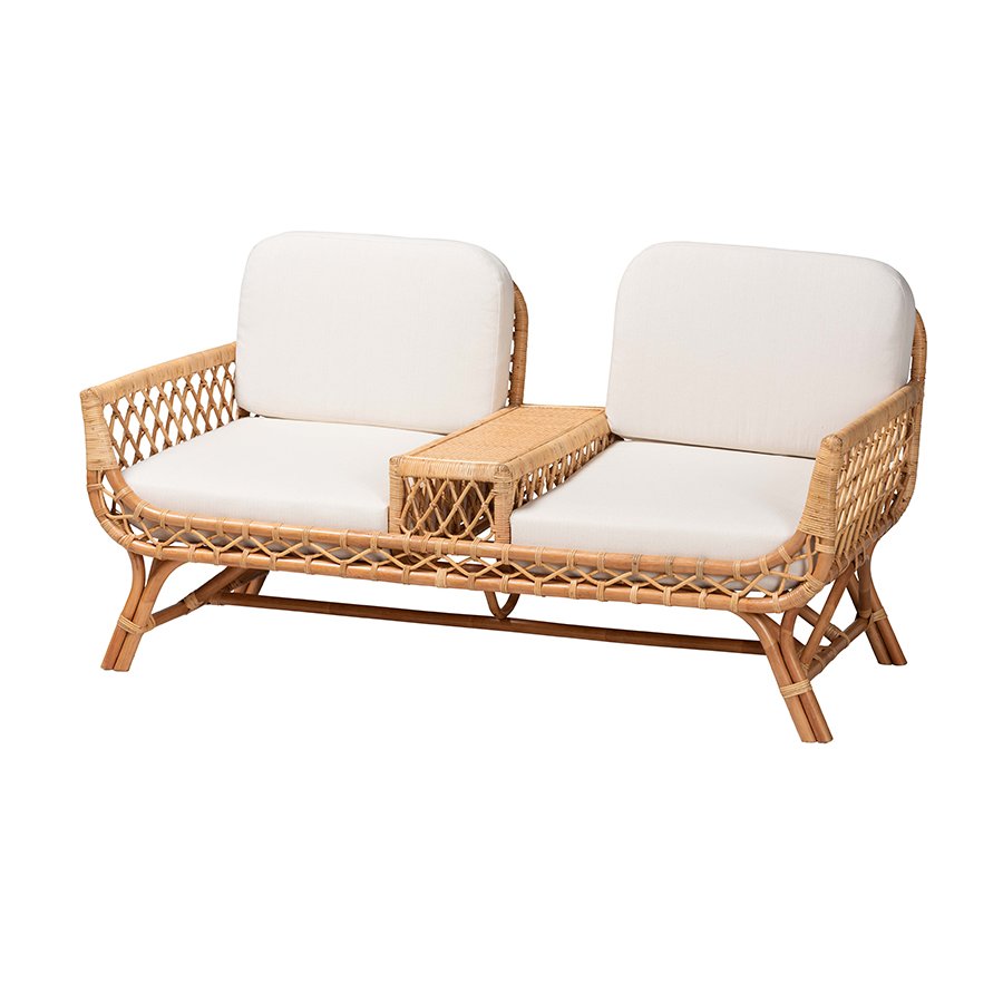 Pakis Bohemian Light Honey Rattan Tete-a-Tete Sofa. Picture 1