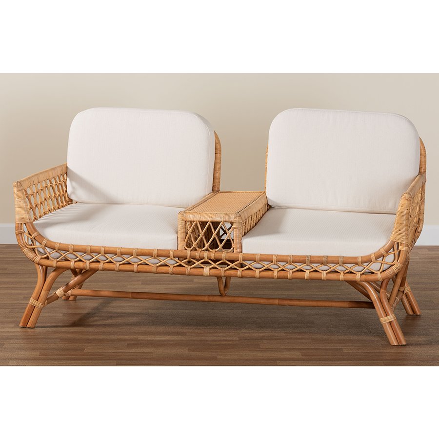 Pakis Bohemian Light Honey Rattan Tete-a-Tete Sofa. Picture 10