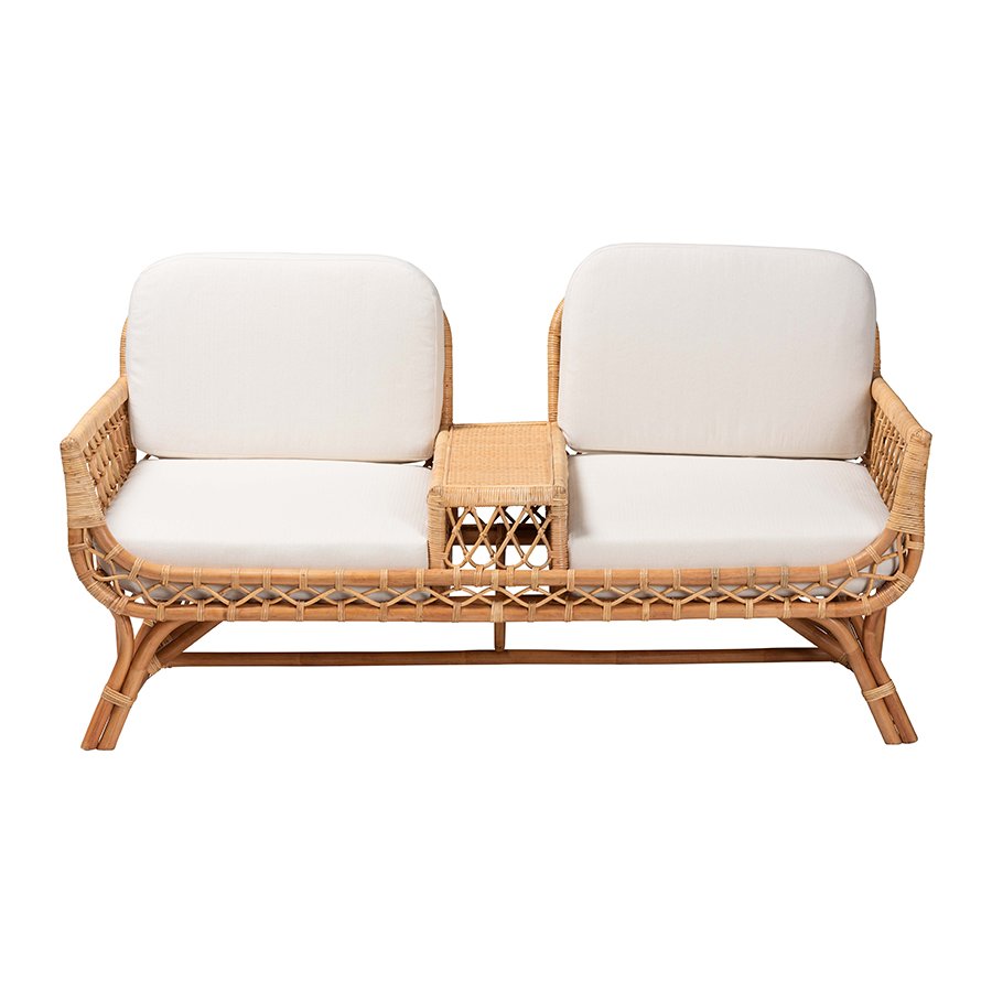 Pakis Bohemian Light Honey Rattan Tete-a-Tete Sofa. Picture 2