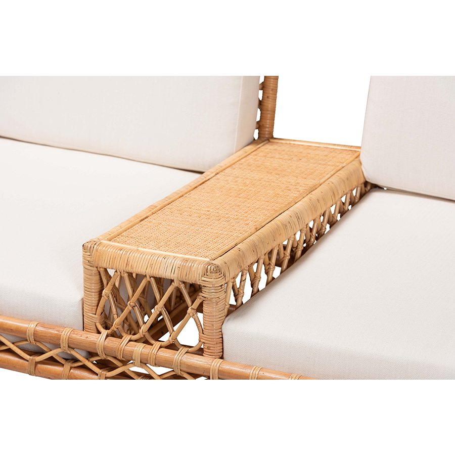 Pakis Bohemian Light Honey Rattan Tete-a-Tete Sofa. Picture 6