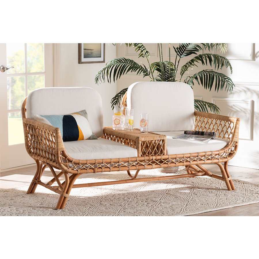 Pakis Bohemian Light Honey Rattan Tete-a-Tete Sofa. Picture 9