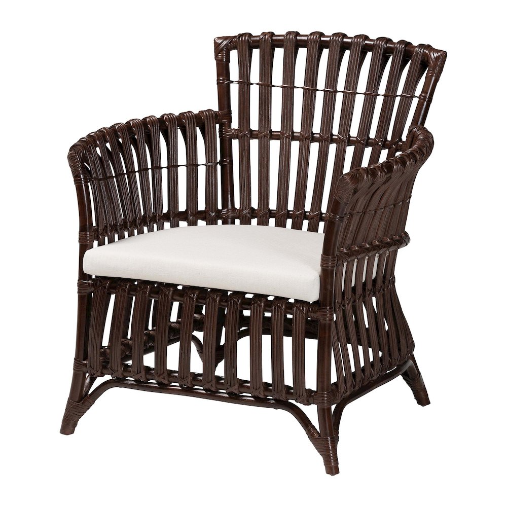 Brooklyn Bohemian Very Dark Brown Rattan Arm Chair. Picture 1