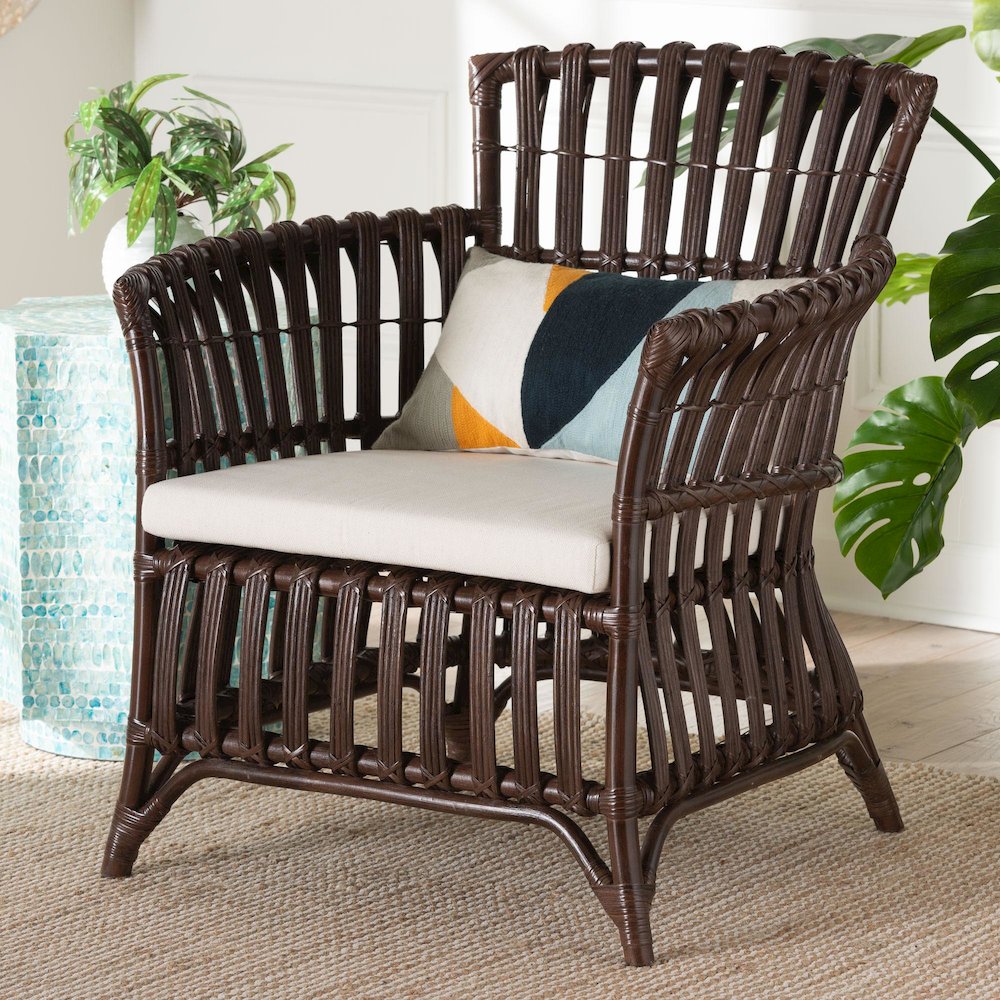 Brooklyn Bohemian Very Dark Brown Rattan Arm Chair. Picture 8