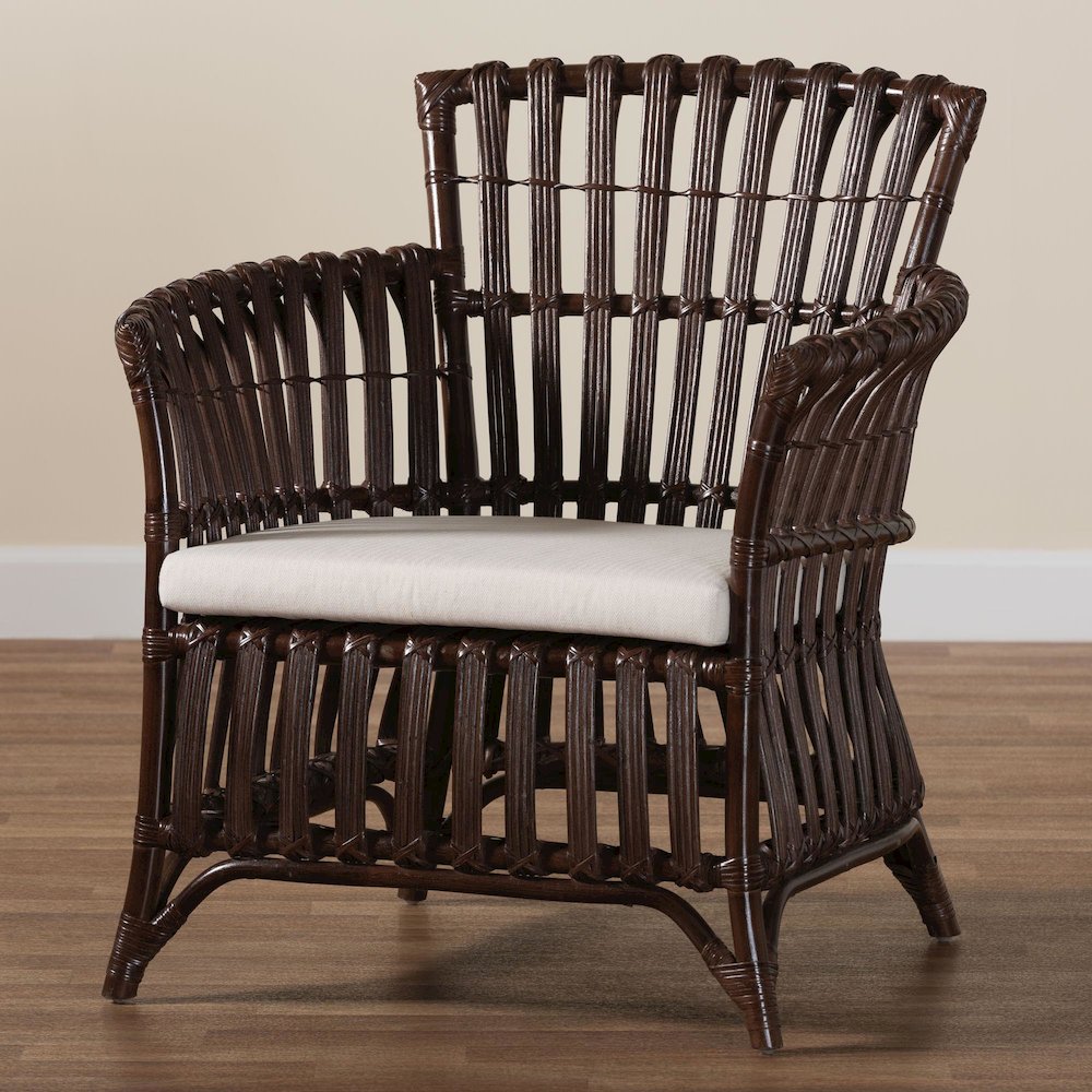 Brooklyn Bohemian Very Dark Brown Rattan Arm Chair. Picture 9