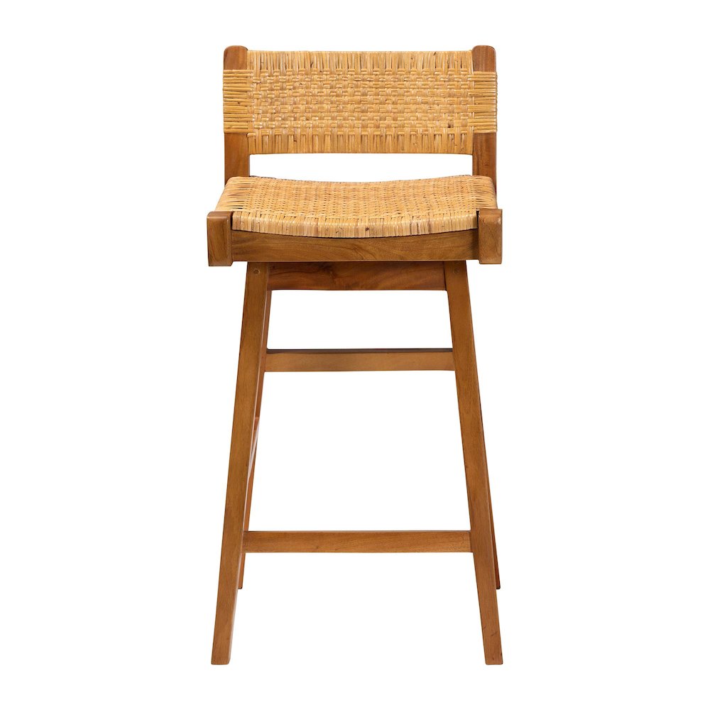 Asgart Bohemian Natural Rattan and Mahogany Wood Bar Stool. Picture 3