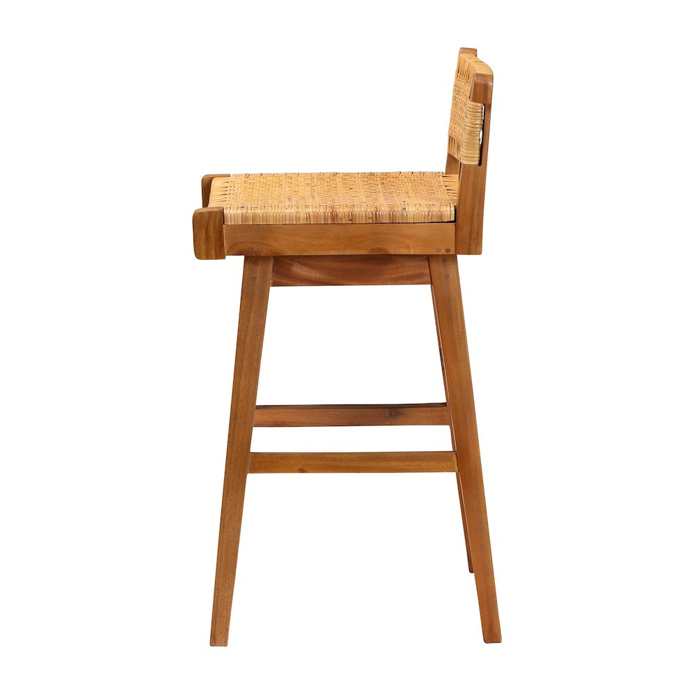 Asgart Bohemian Natural Rattan and Mahogany Wood Bar Stool. Picture 4