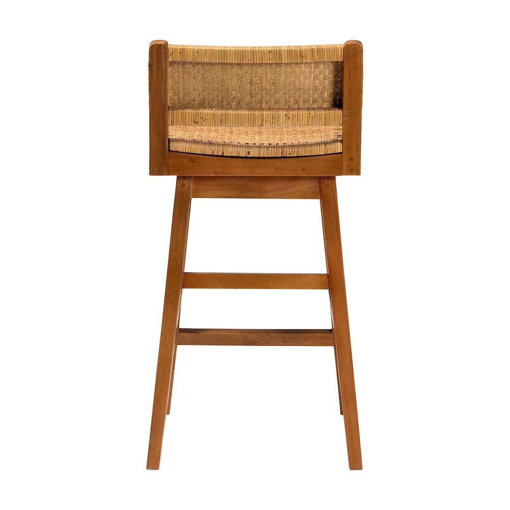 Asgart Bohemian Natural Rattan and Mahogany Wood Bar Stool. Picture 5