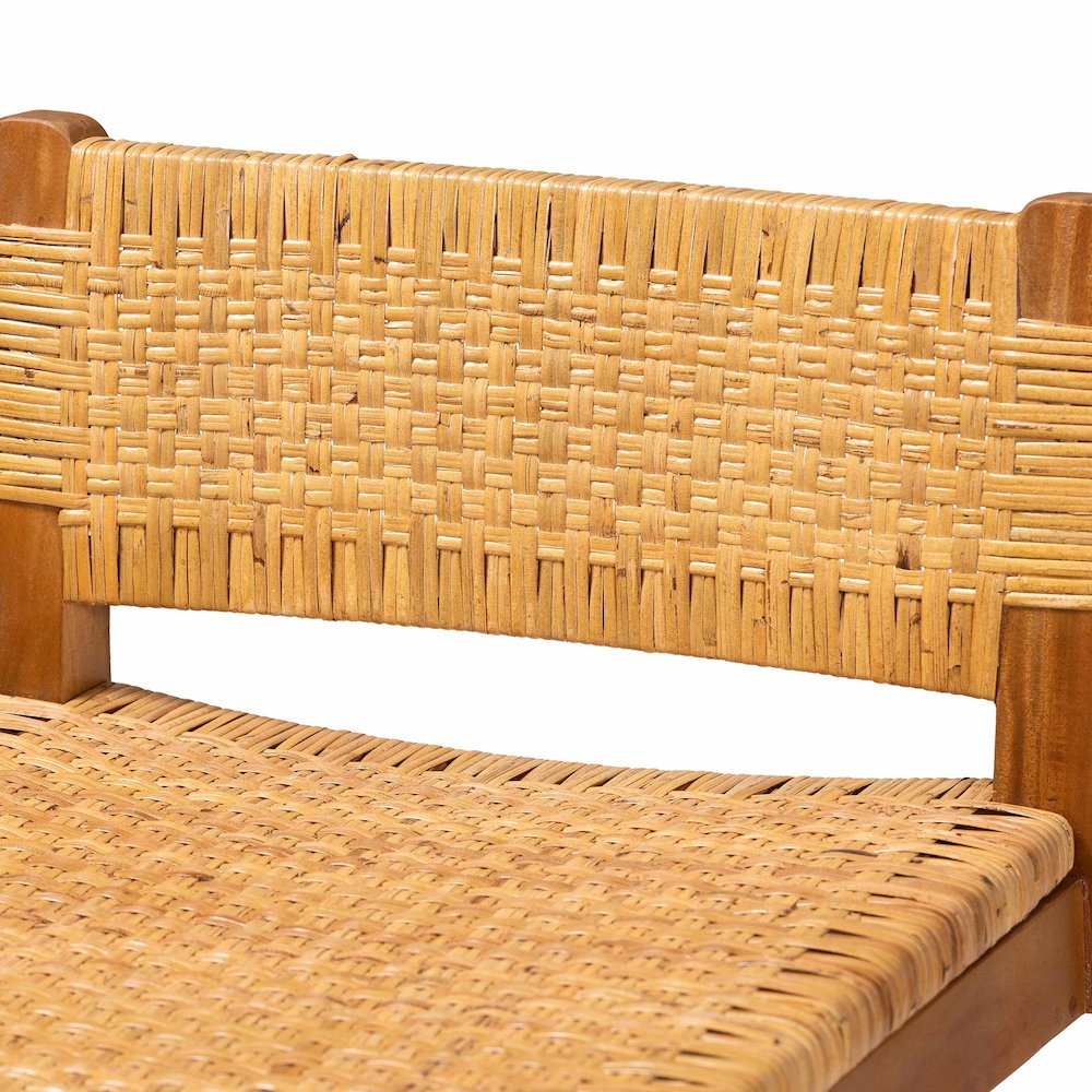 Asgart Bohemian Natural Rattan and Mahogany Wood Bar Stool. Picture 6