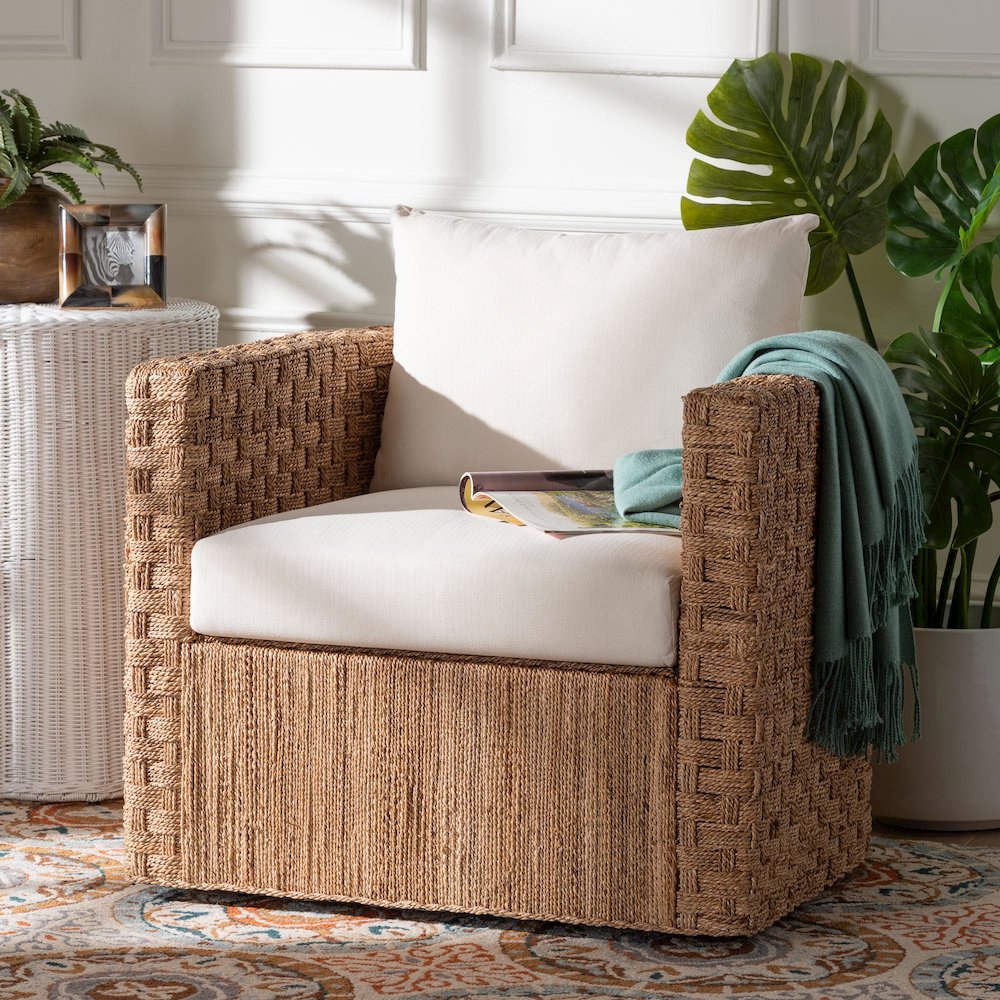 Rhinos Bohemian Light Brown Seagrass Tuxedo Arm Chair. Picture 7