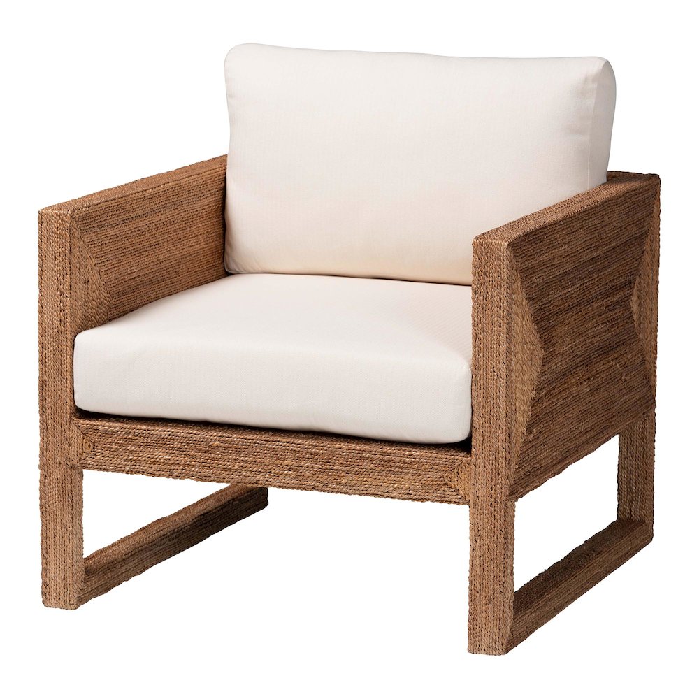 Helina Bohemian Bleached Seagrass and Acacia Wood Arm Chair. Picture 1
