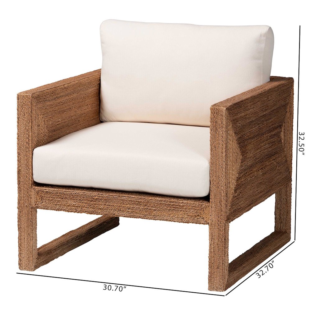 Helina Bohemian Bleached Seagrass and Acacia Wood Arm Chair. Picture 10