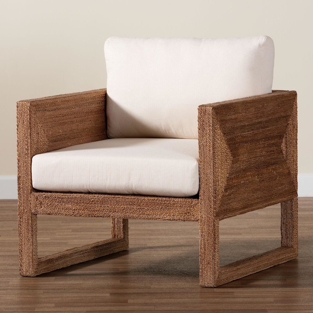 Helina Bohemian Bleached Seagrass and Acacia Wood Arm Chair. Picture 9