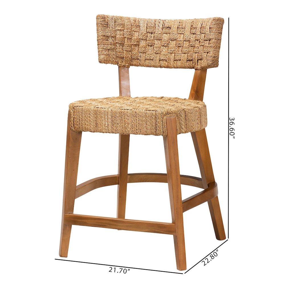 Sabit Bohemian Seagrass and Mahogany Wood Counter Stool. Picture 10