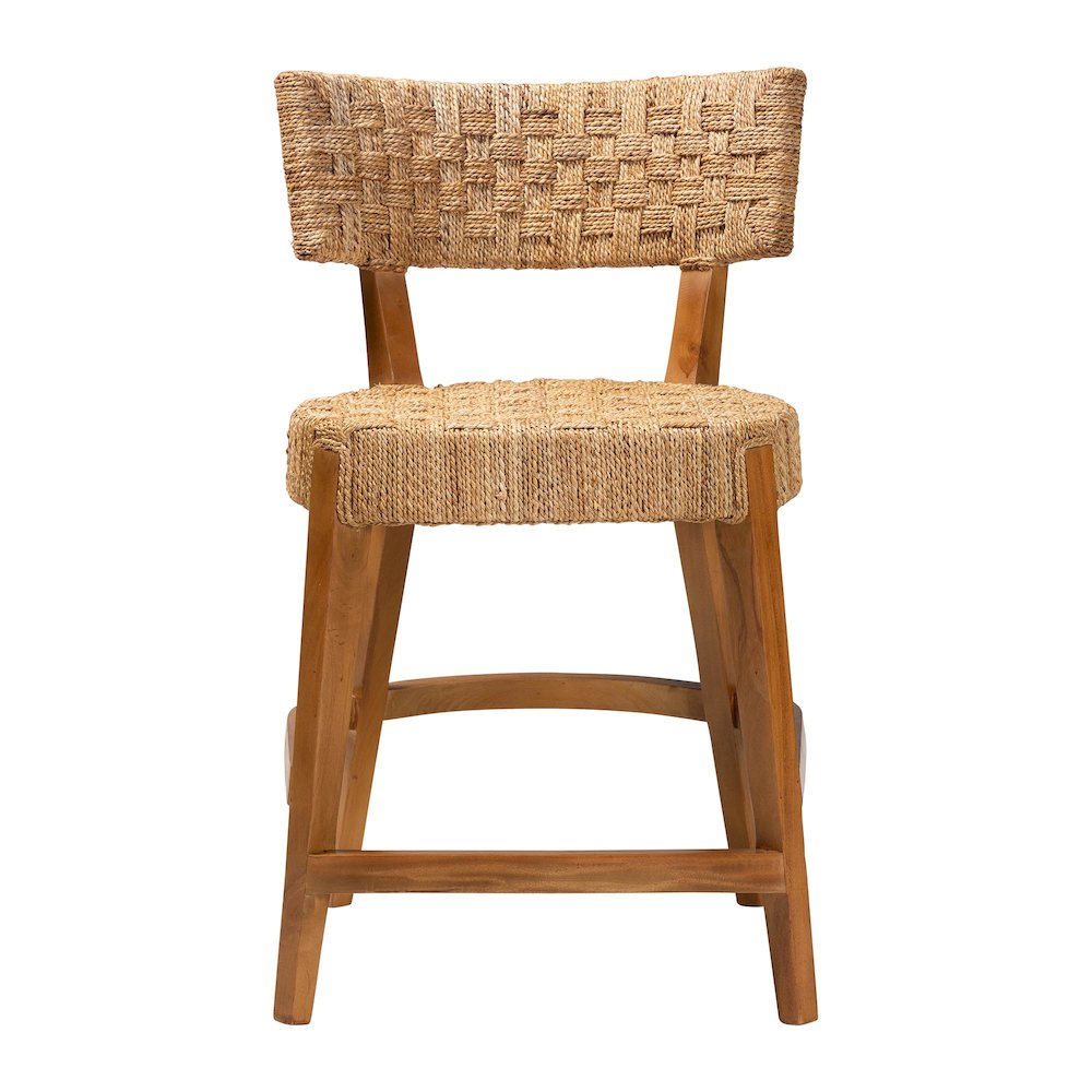 Sabit Bohemian Seagrass and Mahogany Wood Counter Stool. Picture 2