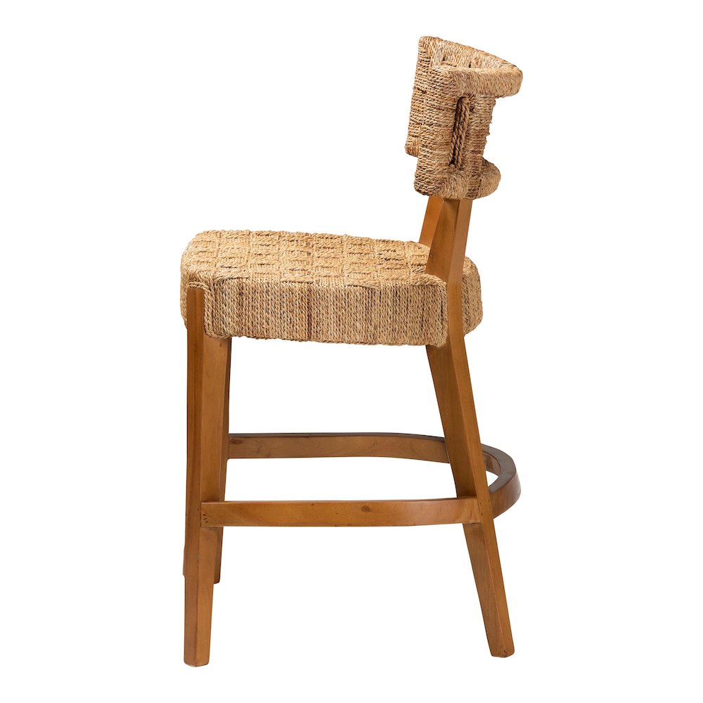 Sabit Bohemian Seagrass and Mahogany Wood Counter Stool. Picture 3