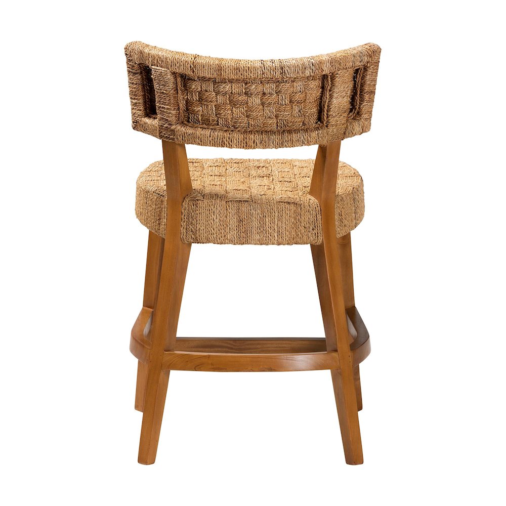 Sabit Bohemian Seagrass and Mahogany Wood Counter Stool. Picture 4