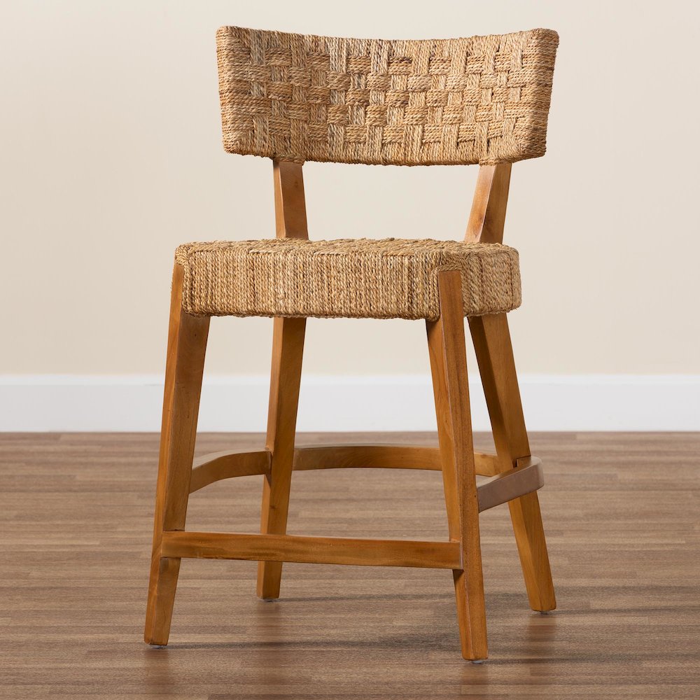 Sabit Bohemian Seagrass and Mahogany Wood Counter Stool. Picture 9