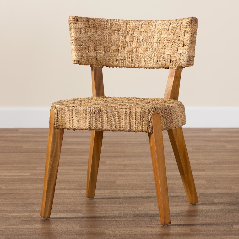 Sabit Bohemian Seagrass and Mahogany Wood Dining Chair. Picture 9