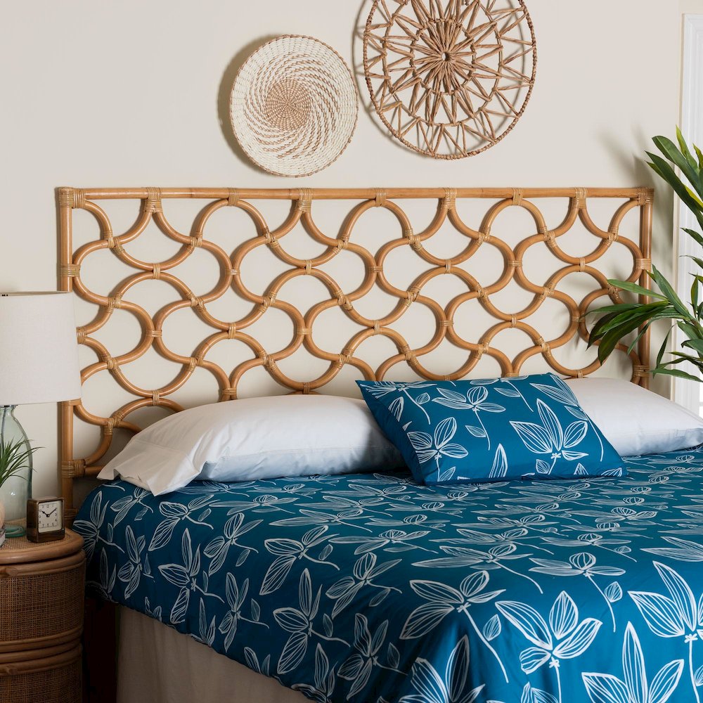Kalcya Bohemian Natural Rattan King Size Standalone Headboard. Picture 5