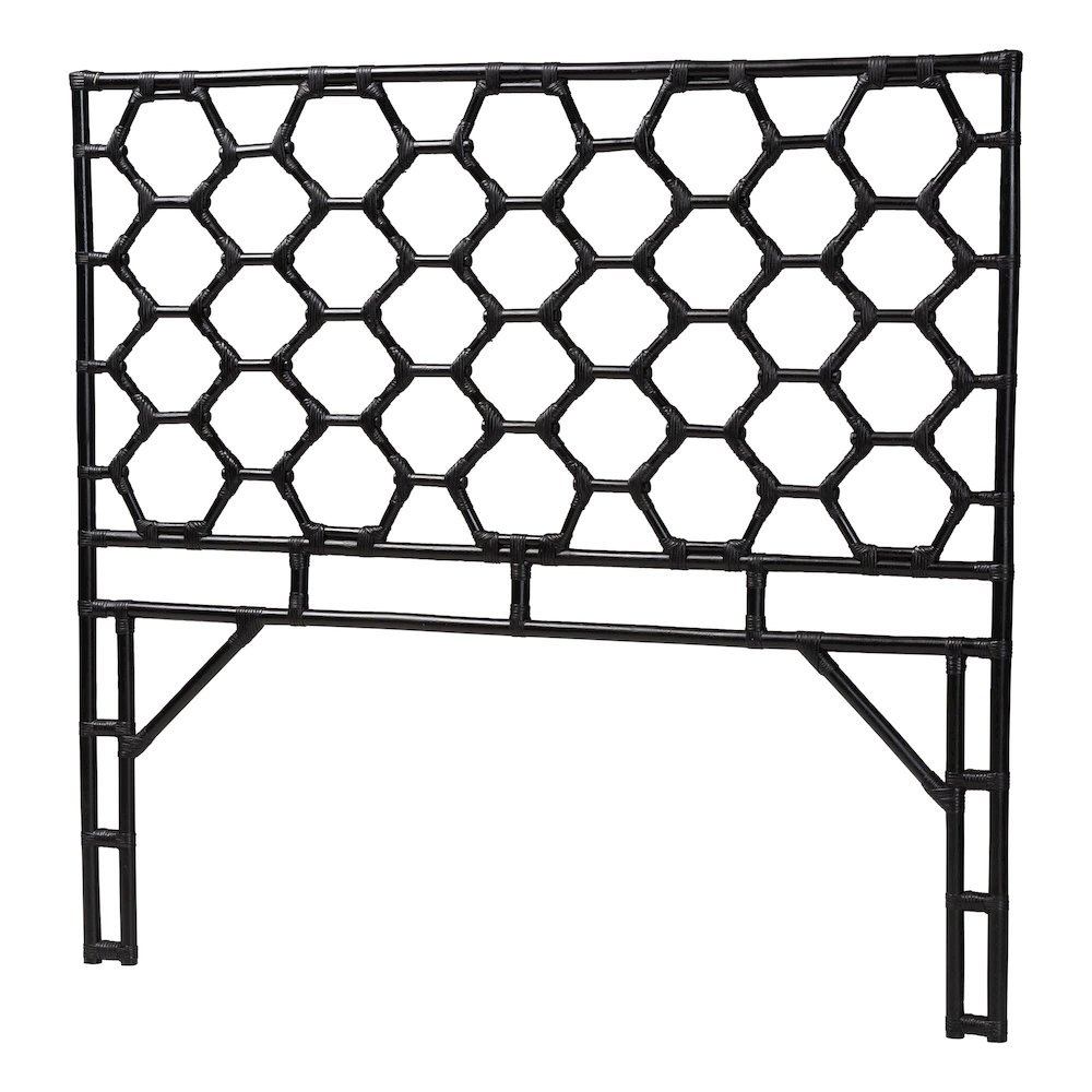 Revonda Bohemian Black Rattan Queen Size Standalone Headboard. Picture 1