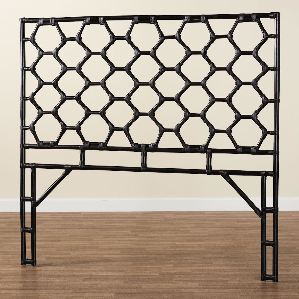 Revonda Bohemian Black Rattan Queen Size Standalone Headboard. Picture 6