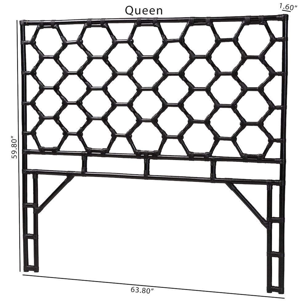 Revonda Bohemian Black Rattan Queen Size Standalone Headboard. Picture 7