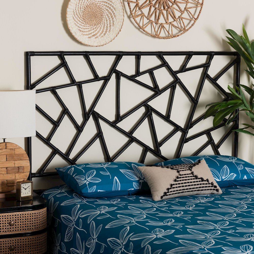 Frydel Black Rattan Queen Size Standalone Headboard. Picture 5