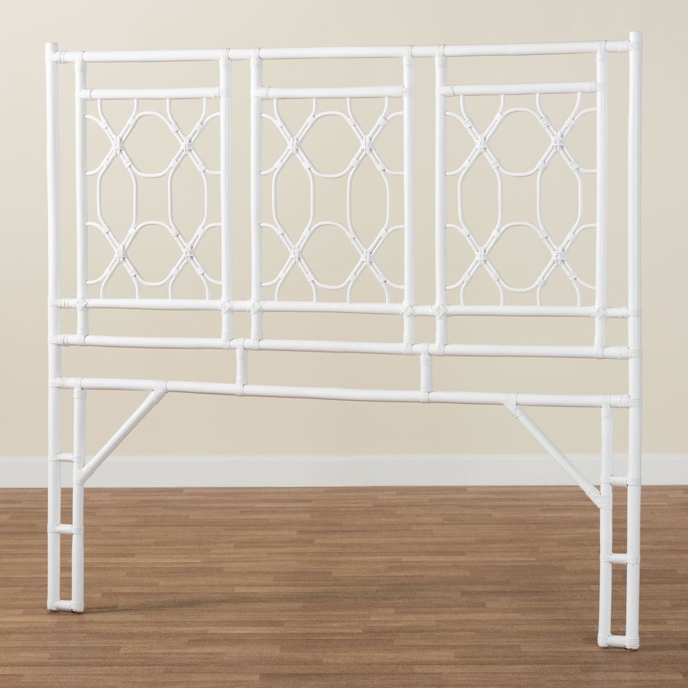 Sampson Bohemian White Rattan Queen Size Standalone Headboard. Picture 6