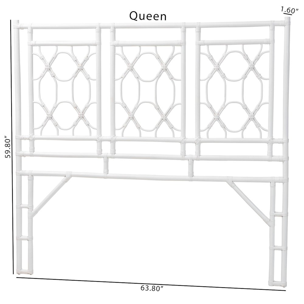 Sampson Bohemian White Rattan Queen Size Standalone Headboard. Picture 7