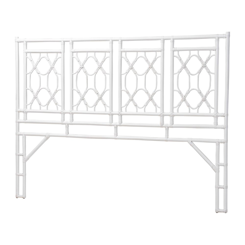 Sampson Bohemian White Rattan King Size Standalone Headboard. Picture 1