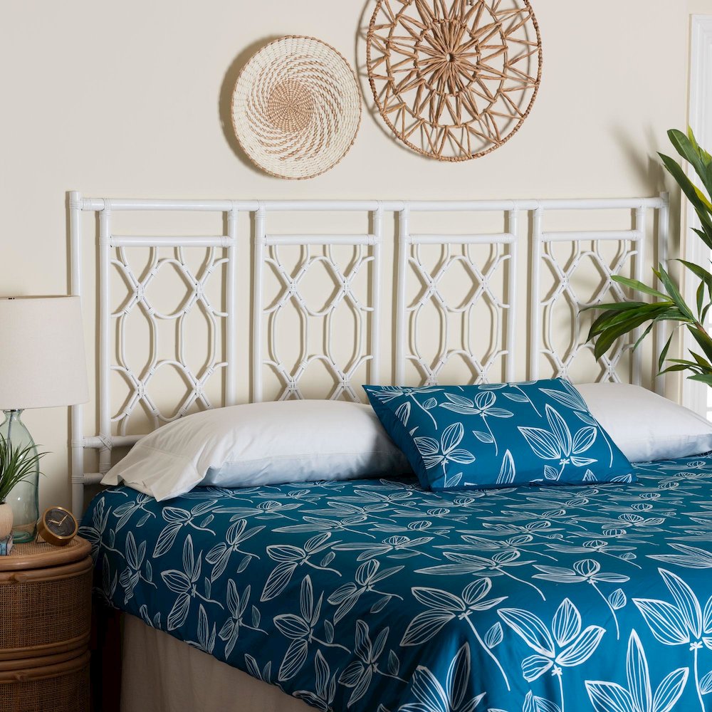 Sampson Bohemian White Rattan King Size Standalone Headboard. Picture 5