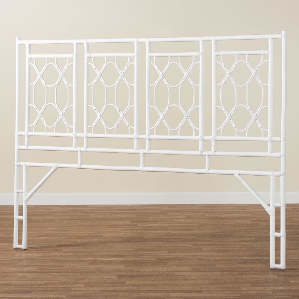 Sampson Bohemian White Rattan King Size Standalone Headboard. Picture 6