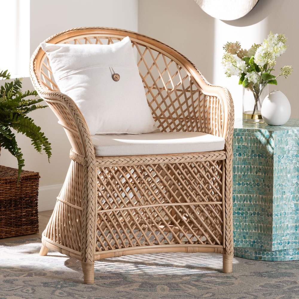 Casilda Bohemian Natural Braided Rattan Arm Chair. Picture 8