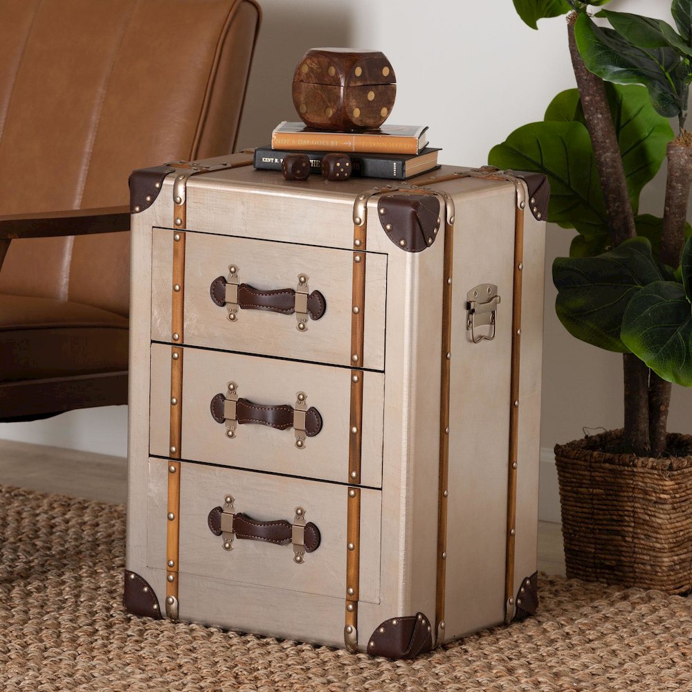 Naylor Vintage Matte Bronze 3-Drawer Cabinet. Picture 9