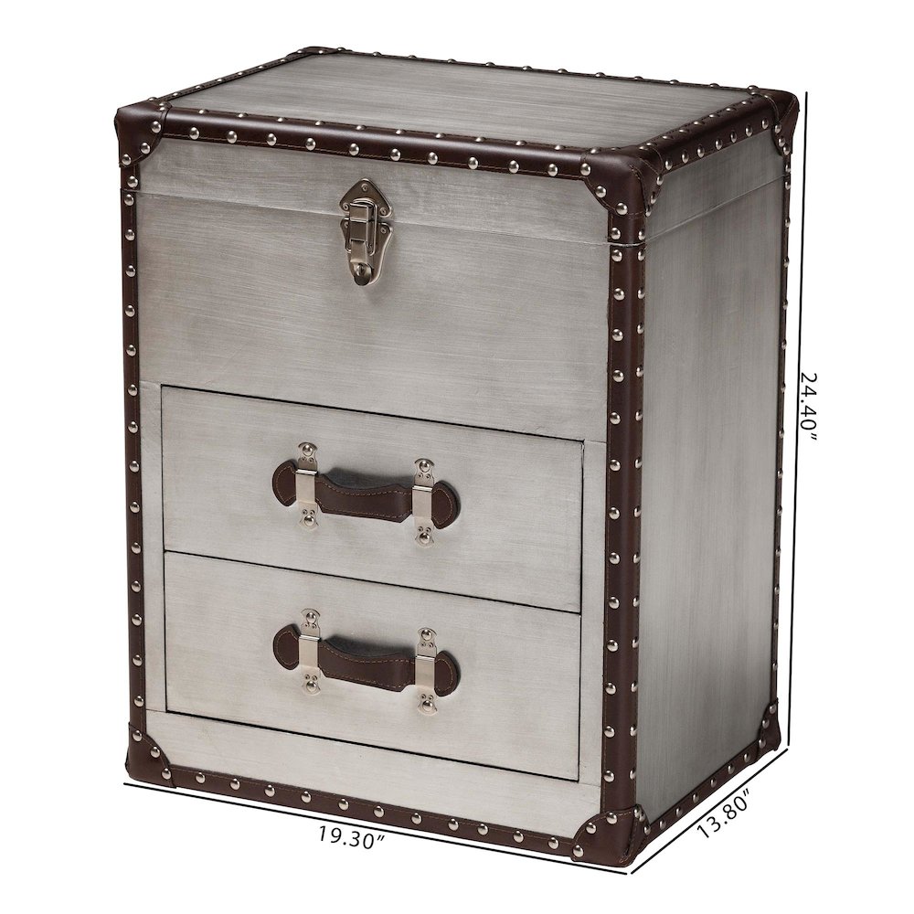Calidore Vintage Silver Metal 2-Drawer End Table. Picture 11
