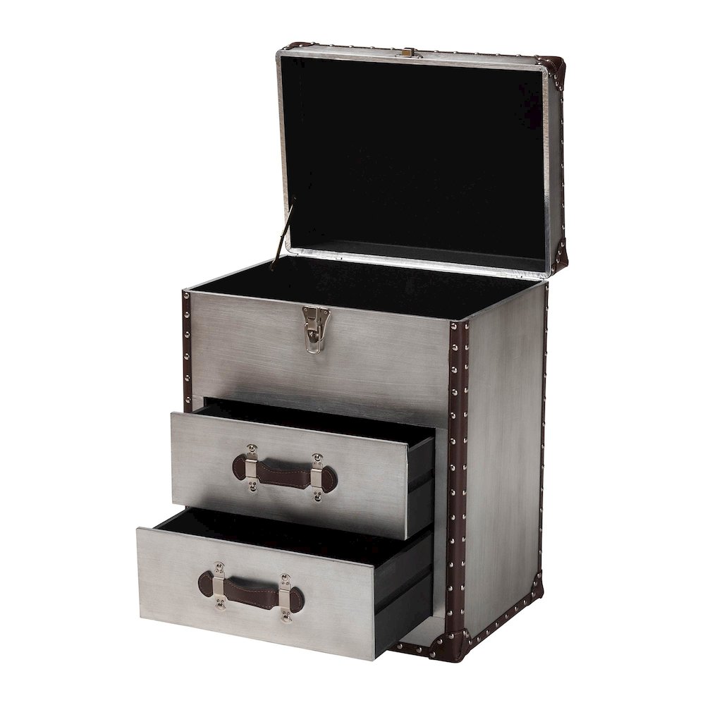 Calidore Vintage Silver Metal 2-Drawer End Table. Picture 2