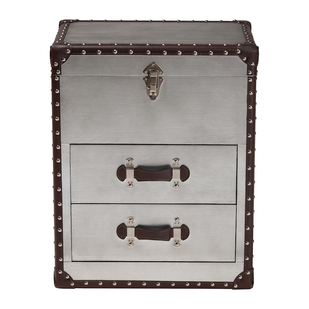 Calidore Vintage Silver Metal 2-Drawer End Table. Picture 3