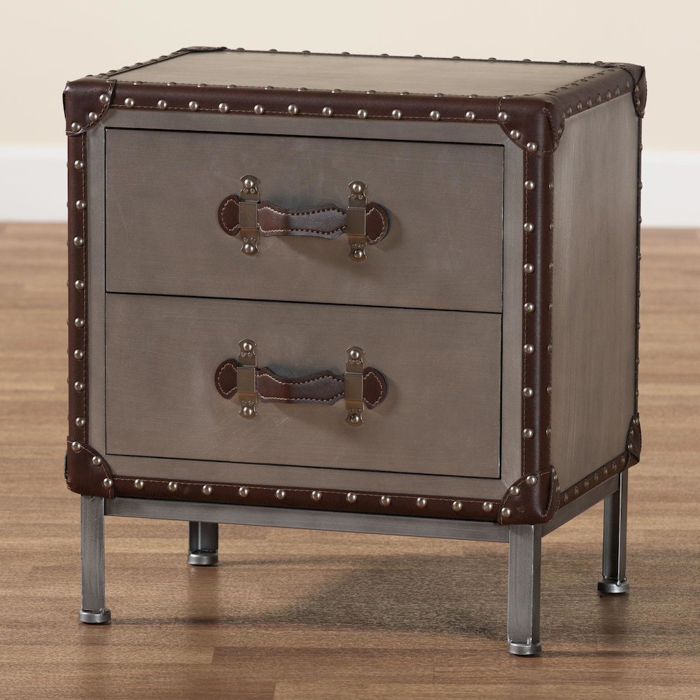 Jacey Vintage Silver Metal 2-Drawer End Table. Picture 10