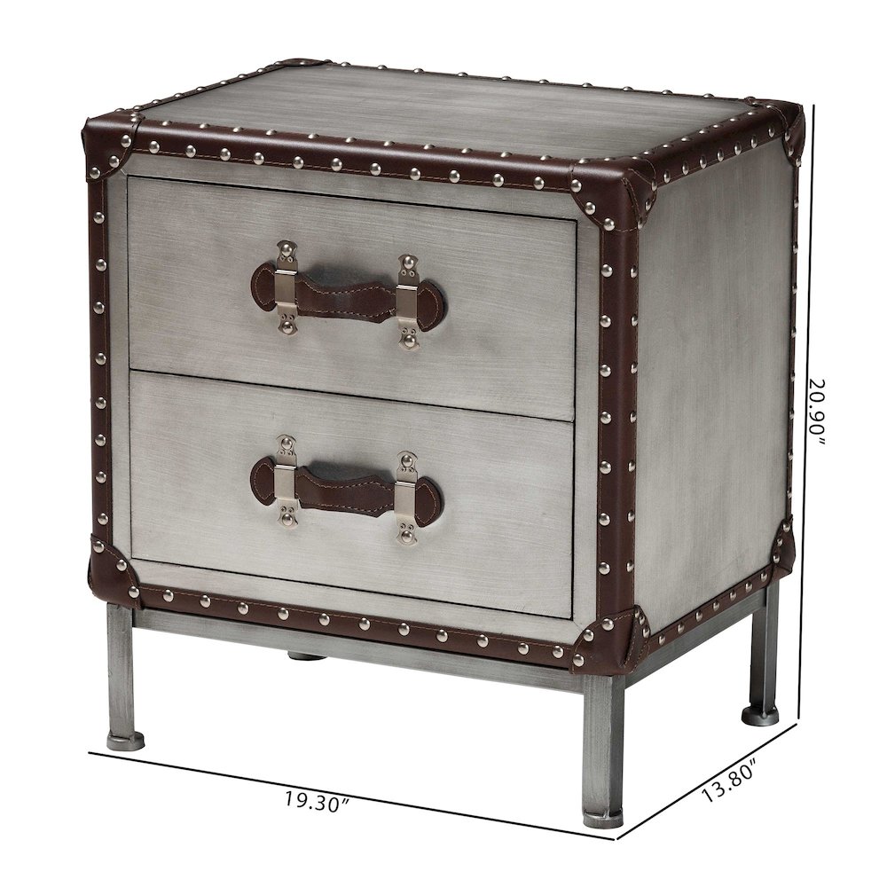 Jacey Vintage Silver Metal 2-Drawer End Table. Picture 11