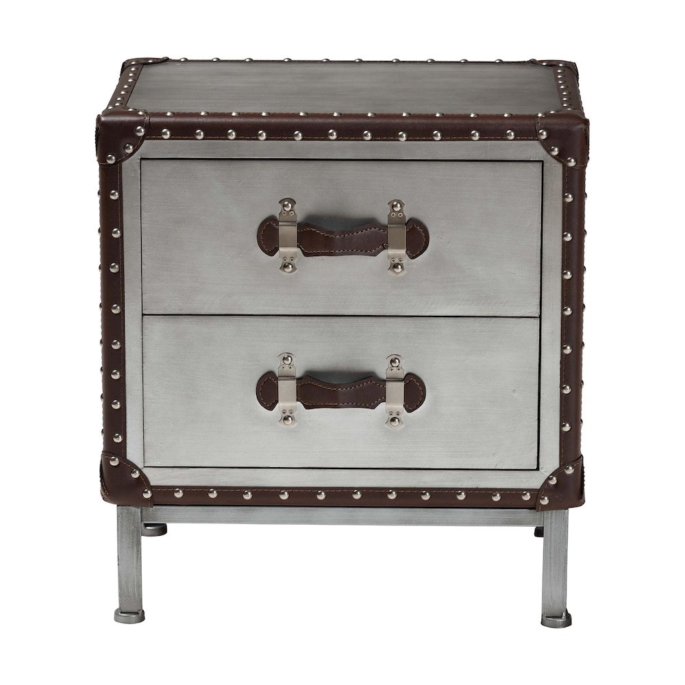 Jacey Vintage Silver Metal 2-Drawer End Table. Picture 3