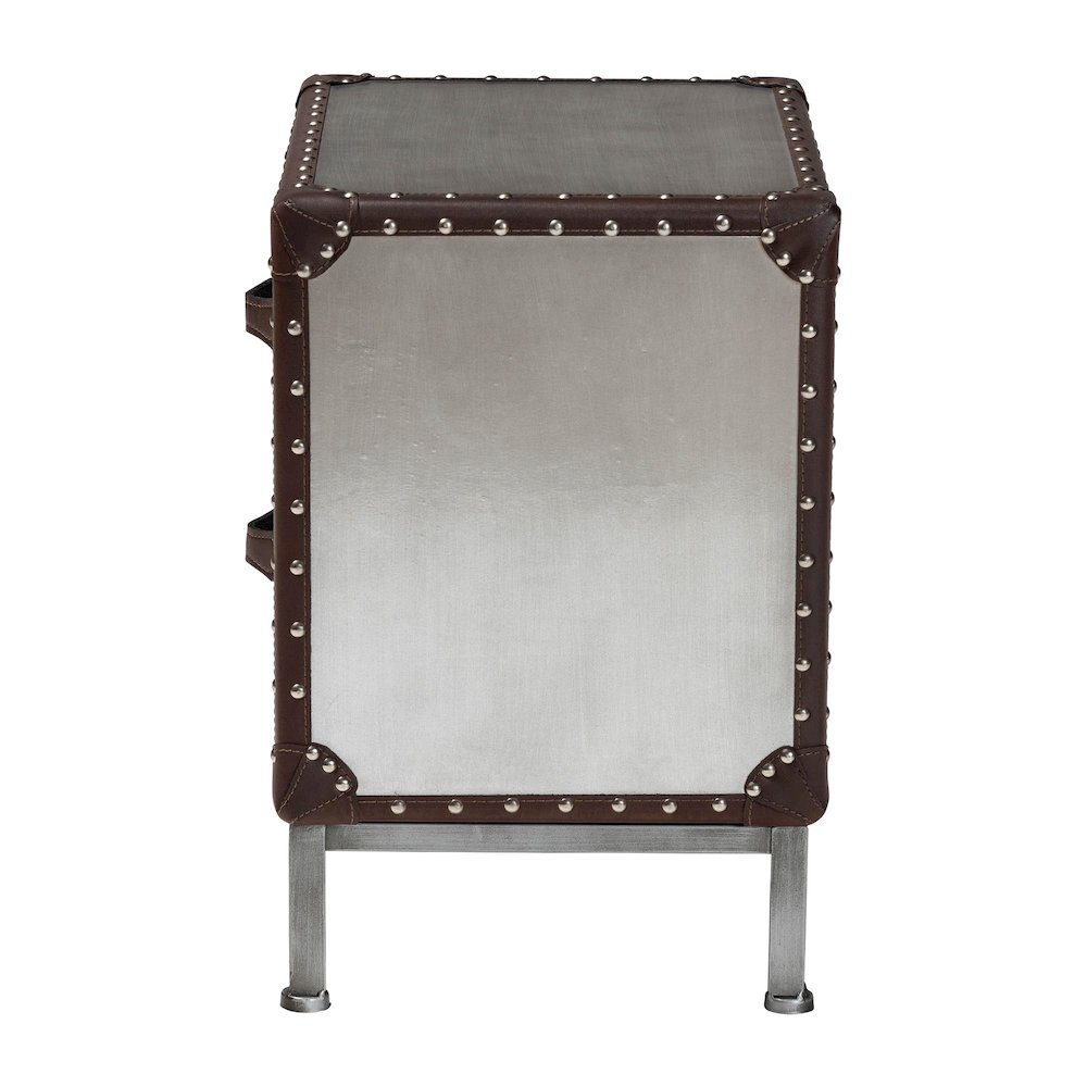 Jacey Vintage Silver Metal 2-Drawer End Table. Picture 4