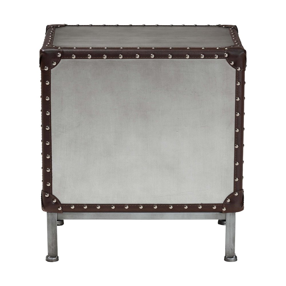 Jacey Vintage Silver Metal 2-Drawer End Table. Picture 5
