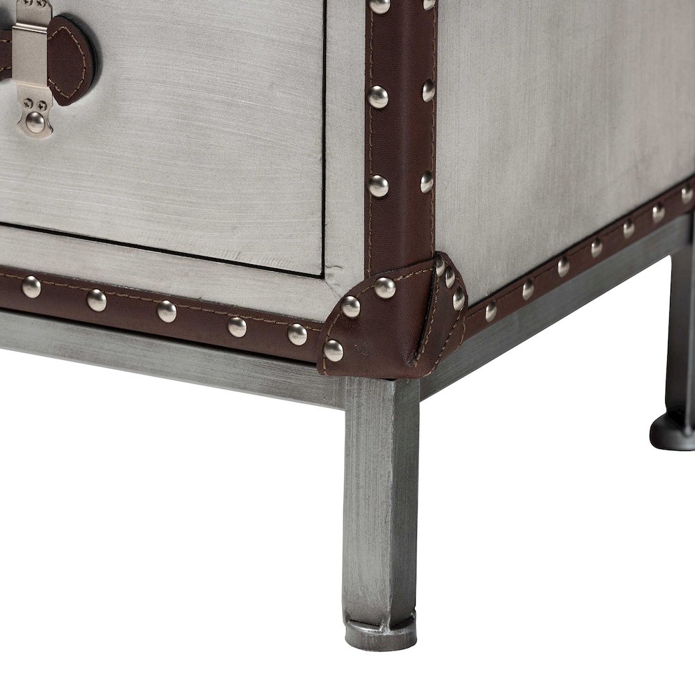 Jacey Vintage Silver Metal 2-Drawer End Table. Picture 7