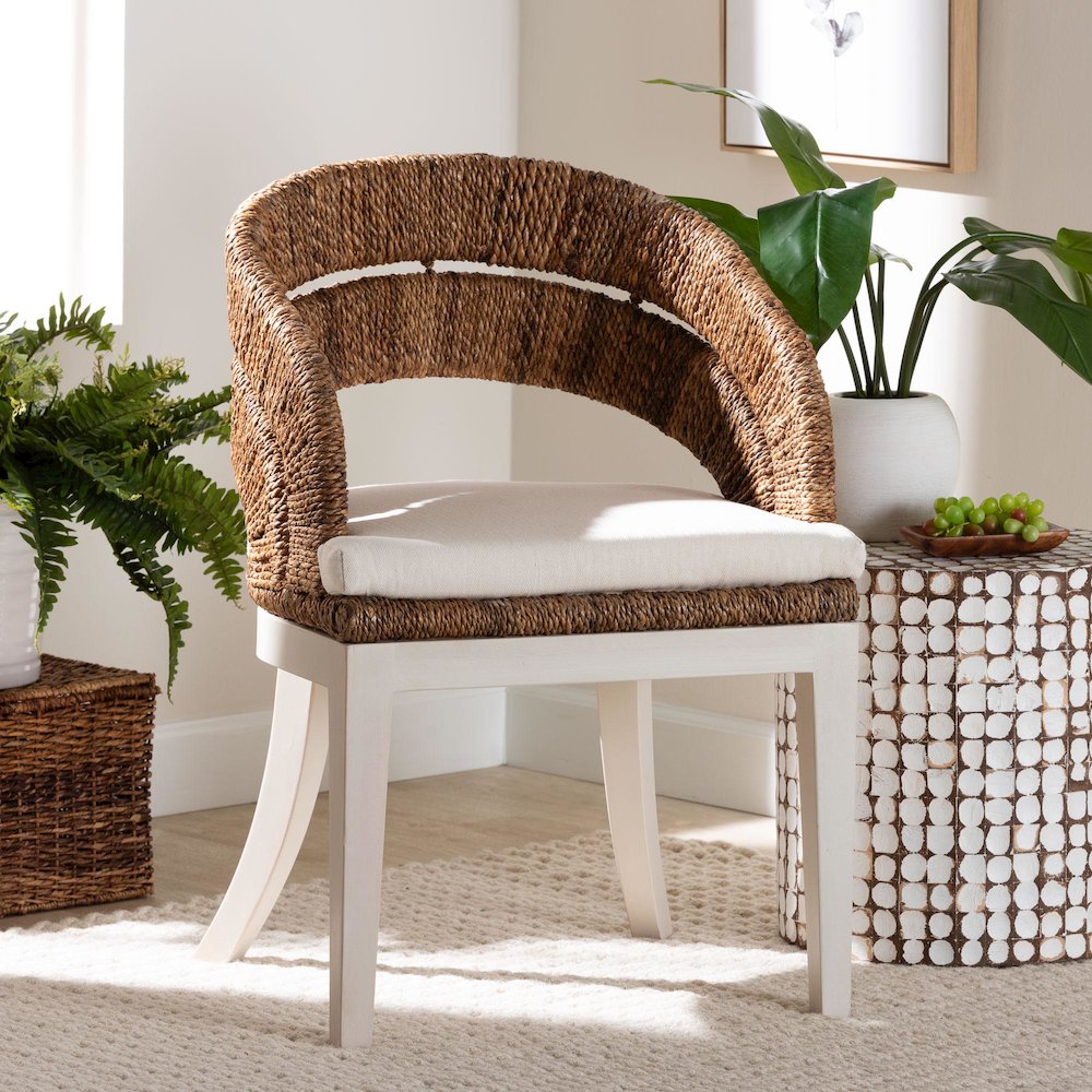 Ubud Bohemian Natural Seagrass and Mahogany Wood Dining Chair. Picture 8