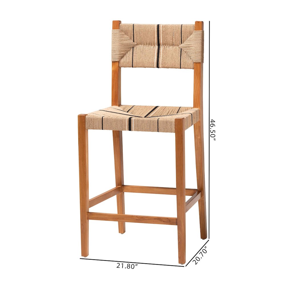 Prita Bohemian Paper Loom and Natural Mahogany Wood 2-Piece Bar Stool Set. Picture 9