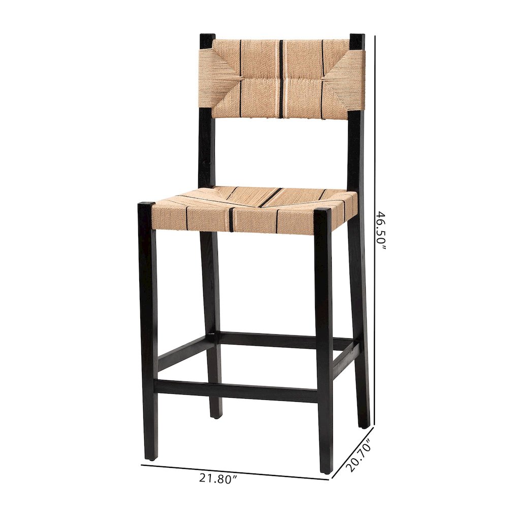 Prita Bohemian Paper Loom and Black Mahogany Wood 2-Piece Bar Stool Set. Picture 9